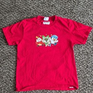 Pokemon Red Kids Short Sleeve Tee with Cartoon Pokemon Trio